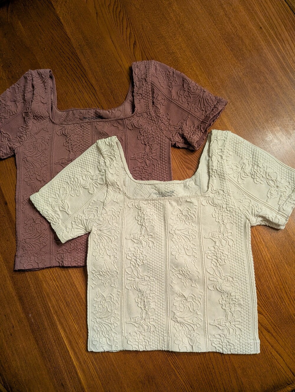 Pair Of Wallflower Textured Square-Neck Knit Crop Tops, Large